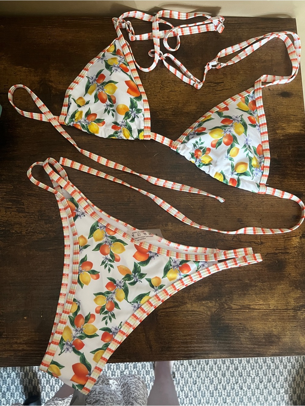 White Citrus Print Bikini Set with Orange Trim